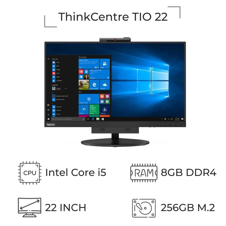 آل این وان Lenovo TIO22 تاچ لمسی با پردازنده i3 نسل 8، رم 8 گیگ، حافظه 256 گیگ SSD و صفحه نمایش 22 اینچ FHD